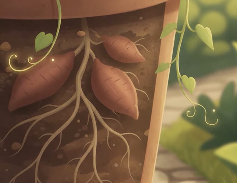 sweet potatoes in container